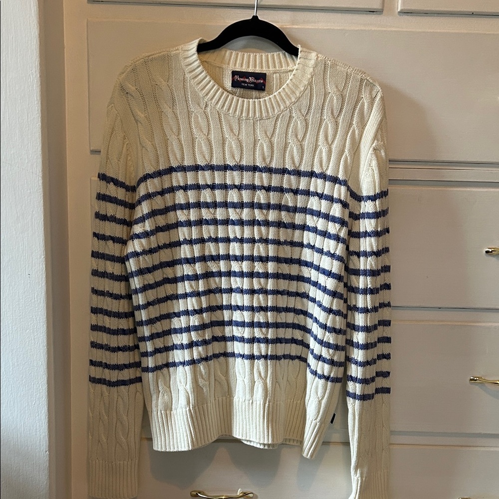 Rowing Blazers Cream and Navy Striped Crewneck Sweater - UNISEX